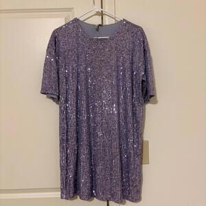 Asos Womens Sequined Dress Size 0 Purple Garment Mini Short Sleeve Lined